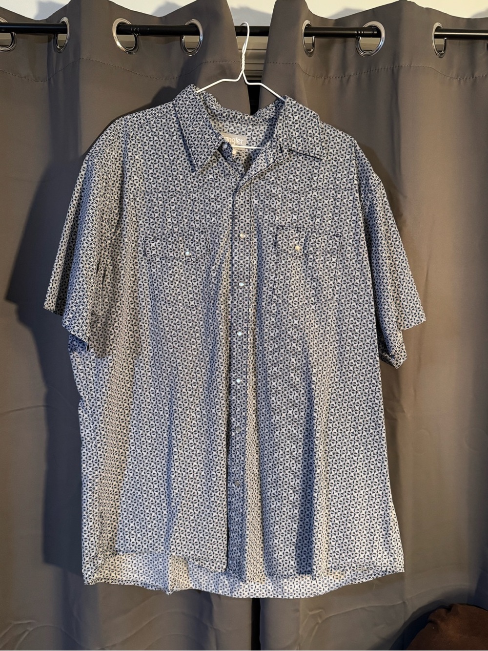 Wrangler Blue Short-Sleeve Button-Down with Micro Print